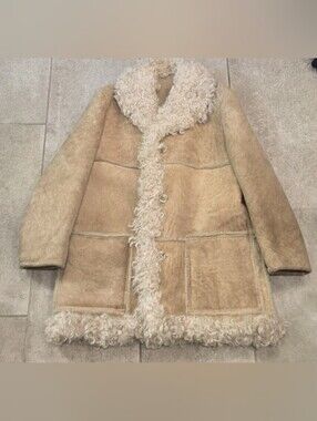 Vtg 70s I Magnin Curly Shearling Suede Coat Penny Lane Afghan Boho Jacket 44